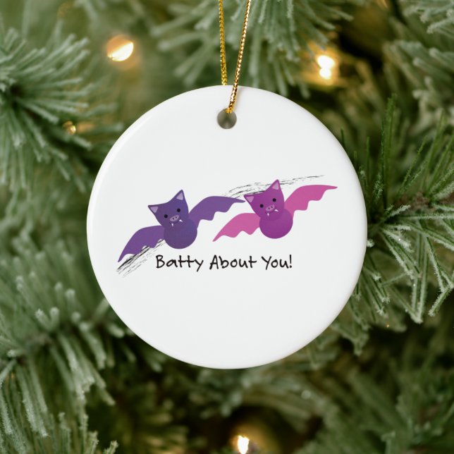 Cute Batty About You Bats Ceramic Ornament (Tree)