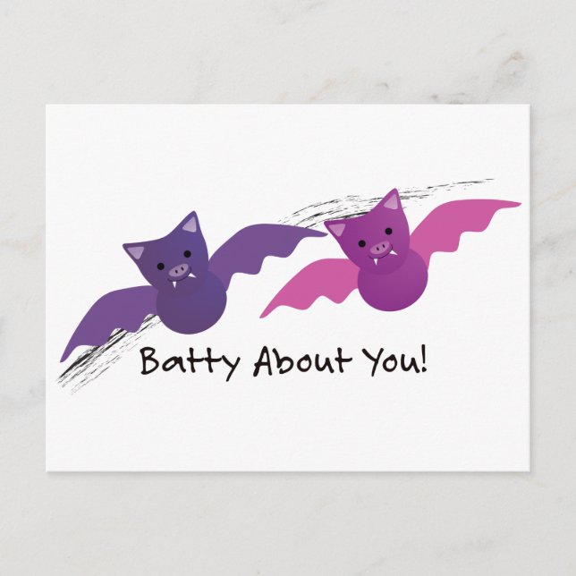 Cute Batty About You Bats Postcard (Front)