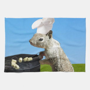 Cute BBQing Squirrel Tea Towel