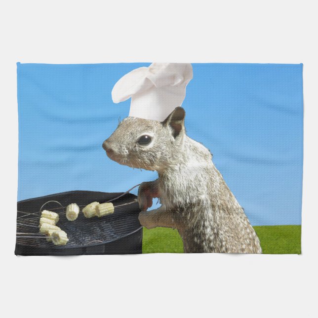 Cute BBQing Squirrel Tea Towel (Horizontal)