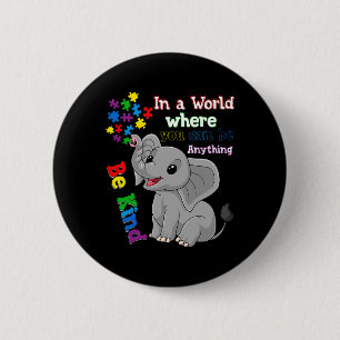 Cute Be Kind Elephant And Puzzle Piece Autism Awar 6 Cm Round Badge