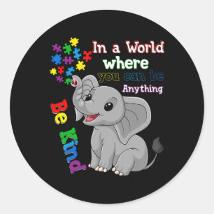 Cute Be Kind Elephant And Puzzle Piece Autism Awar Classic Round Sticker