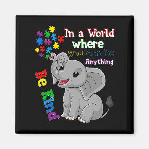 Cute Be Kind Elephant And Puzzle Piece Autism Awar Magnet