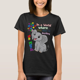 Cute Be Kind Elephant And Puzzle Piece Autism Awar T-Shirt