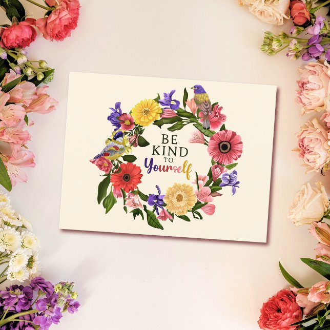 Cute Be Kind to Yourself Self Love Floral Quote Postcard (Creator Uploaded)