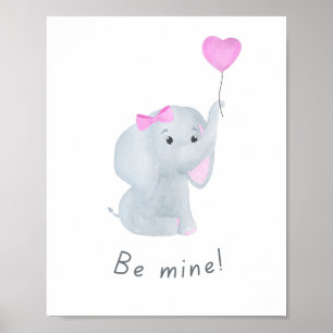 Cute 'Be Mine' Baby Girl Elephant Nursery Wall Art