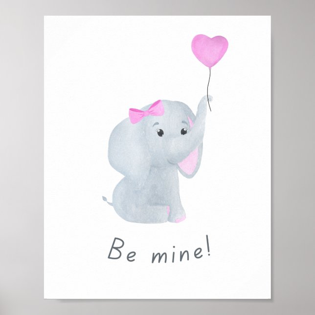 Cute 'Be Mine' Baby Girl Elephant Nursery Wall Art (Front)