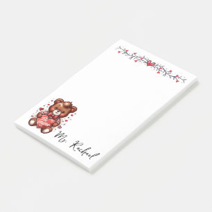 Cute Be Mine Bear Valentines Personalised Post-it Notes
