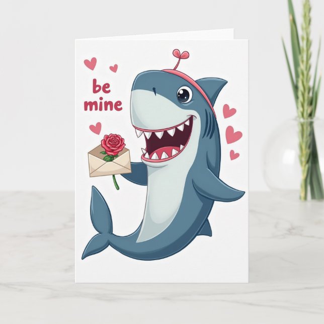 Cute Be Mine Shark Valentine Card (Front)