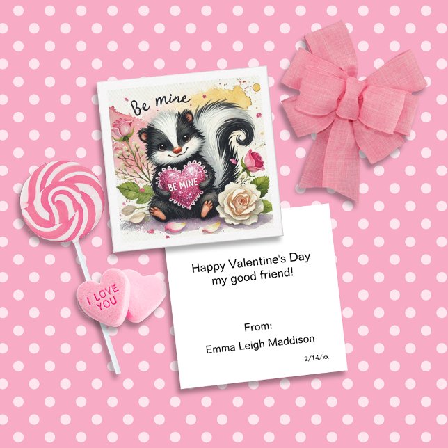 Cute Be Mine Skunk Classroom Valentine Card (Creator Uploaded)