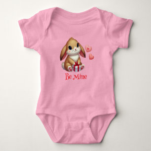 Cute, Be Mine Valentine's Day bunny rabbit Baby Bodysuit