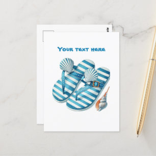 Cute beach add text beach flip flops postcard
