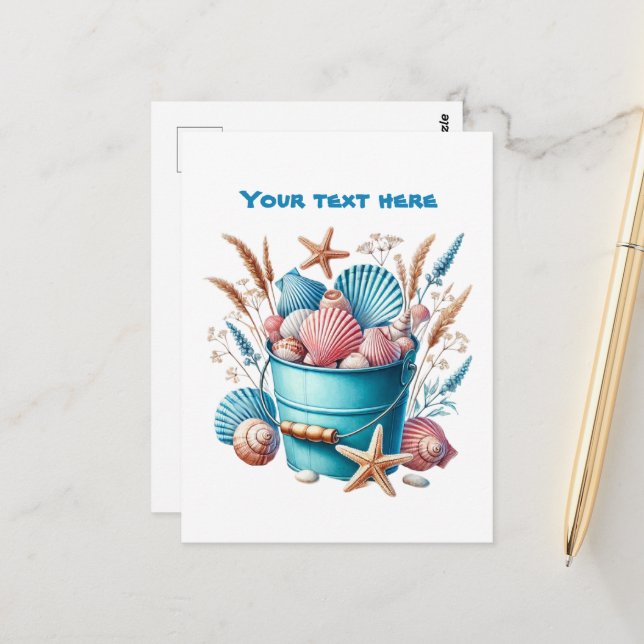 Cute beach add text beach seashells postcard (Front/Back In Situ)