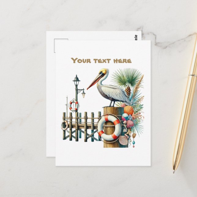 Cute beach add text bird postcard (Front/Back In Situ)