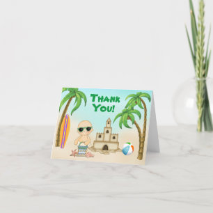 Cute Beach Baby, Sandcastle and Surfboard Thank You Card