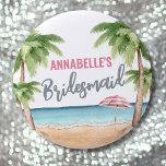 Cute Beach Bachelorette Party Bridesmaid 6 Cm Round Badge<br><div class="desc">Cute Beach Bachelorette Party Weekend Bridesmaid button. A cool watercolor beach theme with shades of pink and teal, setting the vibe for a beach escape with the bride and her besties. From trips to Florida, California, or even something more international like Mexico, Hawaii or The Bahamas, this girls weekend is...</div>