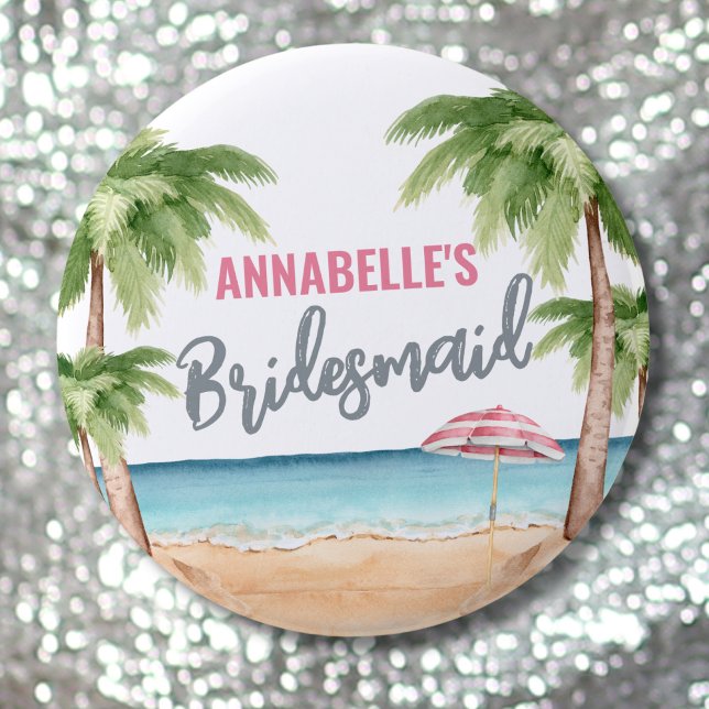 Cute Beach Bachelorette Party Bridesmaid 6 Cm Round Badge (Beach Bachelorette Party Bridesmaid button )