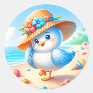 Cute beach bird lovers classic round sticker