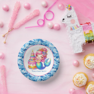 Cute Beach Birthday mermaid customisable Paper Plate