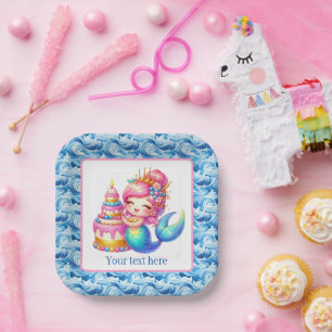 Cute Beach Birthday mermaid customisable Paper Plate