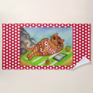 Cute Beach Cat Towel 