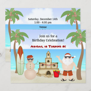 Cute Beach Christmas Holiday Birthday Invitation