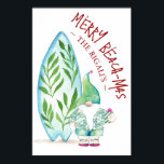 Cute Beach Christmas Posters 24x36<br><div class="desc">Add a splash of tropical cheer to your celebration with these cute Christmas posters 24x36—perfect for Christmas in July, beach-themed events, or fun birthday party ideas! This large poster features a playful watercolor Santa Claus and surfboard, complete with a tropical shirt, flip-flops, and laid-back coastal vibes. Hand-painted by Victoria Grigaliunas...</div>