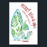 Cute Beach Christmas Posters 24x36<br><div class="desc">Add a splash of tropical cheer to your celebration with these cute Christmas posters 24x36—perfect for Christmas in July, beach-themed events, or fun birthday party ideas! This large poster features a playful watercolor Santa Claus and surfboard, complete with a tropical shirt, flip-flops, and laid-back coastal vibes. Hand-painted by Victoria Grigaliunas...</div>