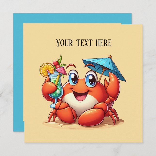 Cute beach cocktail crab party  invitation (Front/Back)