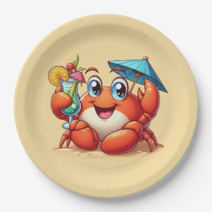 Cute beach cocktail crab party paper plate