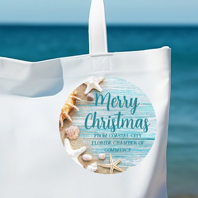 Cute Beach Company Christmas Seashell Custom Gift Classic Round Sticker (Creator Uploaded)