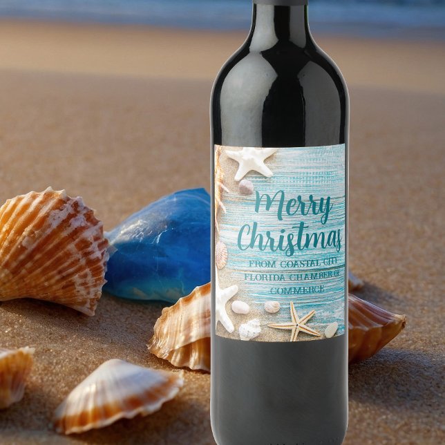 Cute Beach Company Christmas Seashell Customised Wine Label (Creator Uploaded)