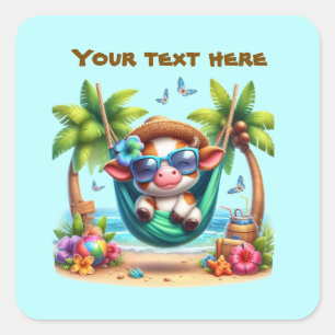 Cute beach cow customisable square sticker