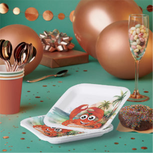 cute beach crab lovers party paper plate