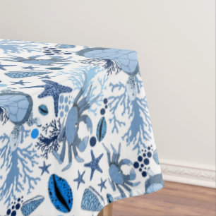 Cute beach crabs and turtles pattern tablecloth