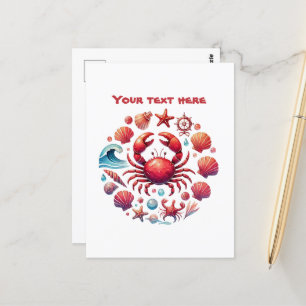 Cute beach customisable crab lovers postcard