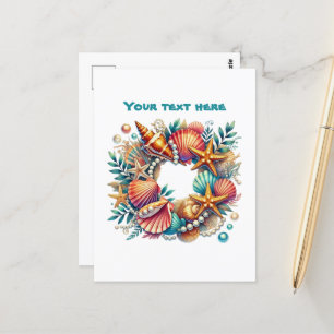 Cute beach customisable Nautical wreath Postcard