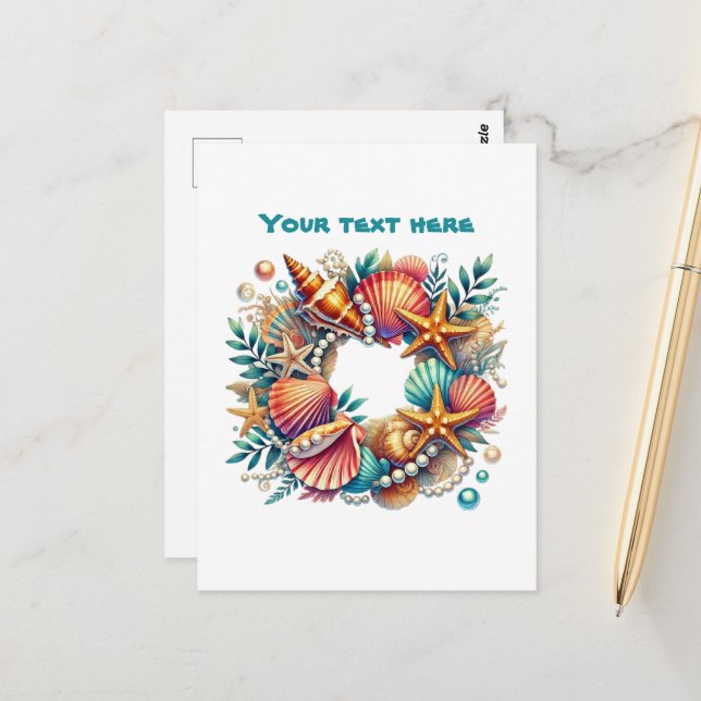 Cute beach customisable Nautical wreath Postcard (Front/Back In Situ)