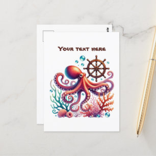 Cute beach customisable octopus postcard