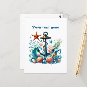 Cute beach customisable Ship's anchor  Postcard