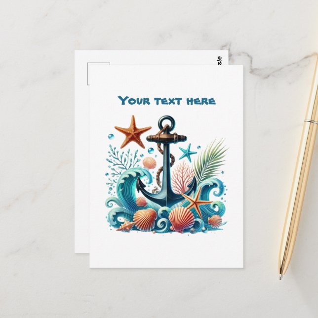 Cute beach customisable Ship's anchor  Postcard (Front/Back In Situ)