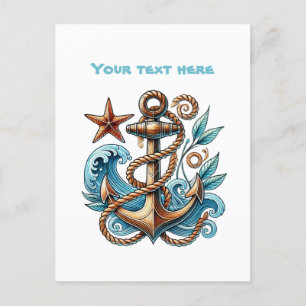 Cute beach customisable Ship's anchor Postcard