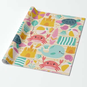 Cute Beach Day Pattern Wrapping Paper