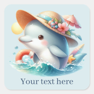 Cute beach dolphin add text square sticker