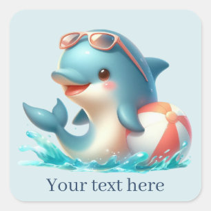 Cute beach dolphin add text  square sticker