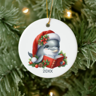 Cute beach dolphin lovers add year message ceramic ornament