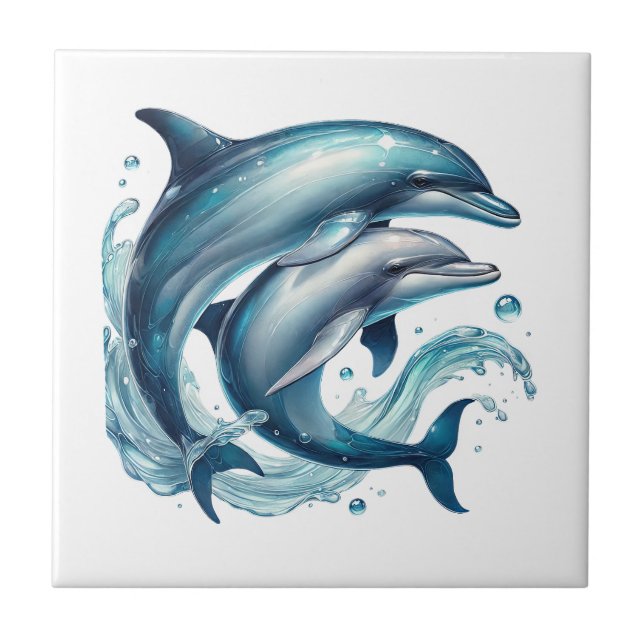 Cute beach dolphin lovers  ceramic tile (Front)