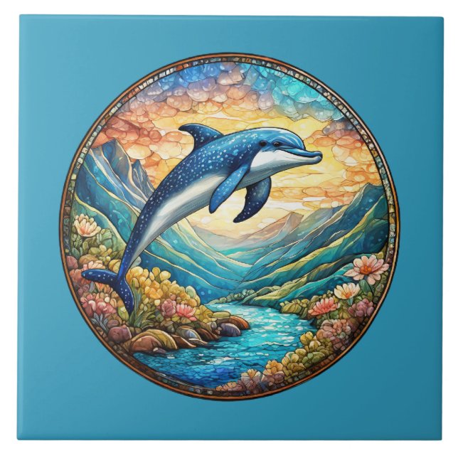 Cute beach dolphin lovers  ceramic tile (Front)
