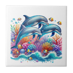 Cute beach dolphin lovers ceramic tile