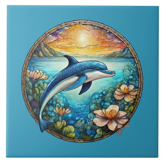 Cute beach dolphin lovers  ceramic tile (Front)
